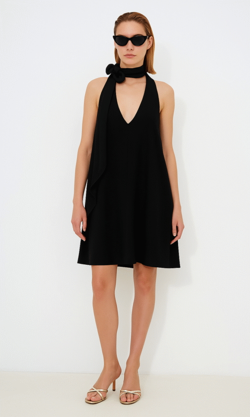 Aksana Crepe A-line Mini Dress - Black