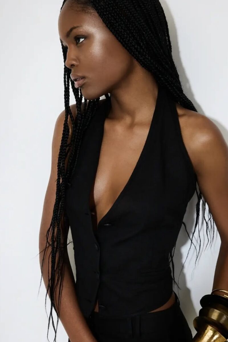 Nerea Linen Vest - Black