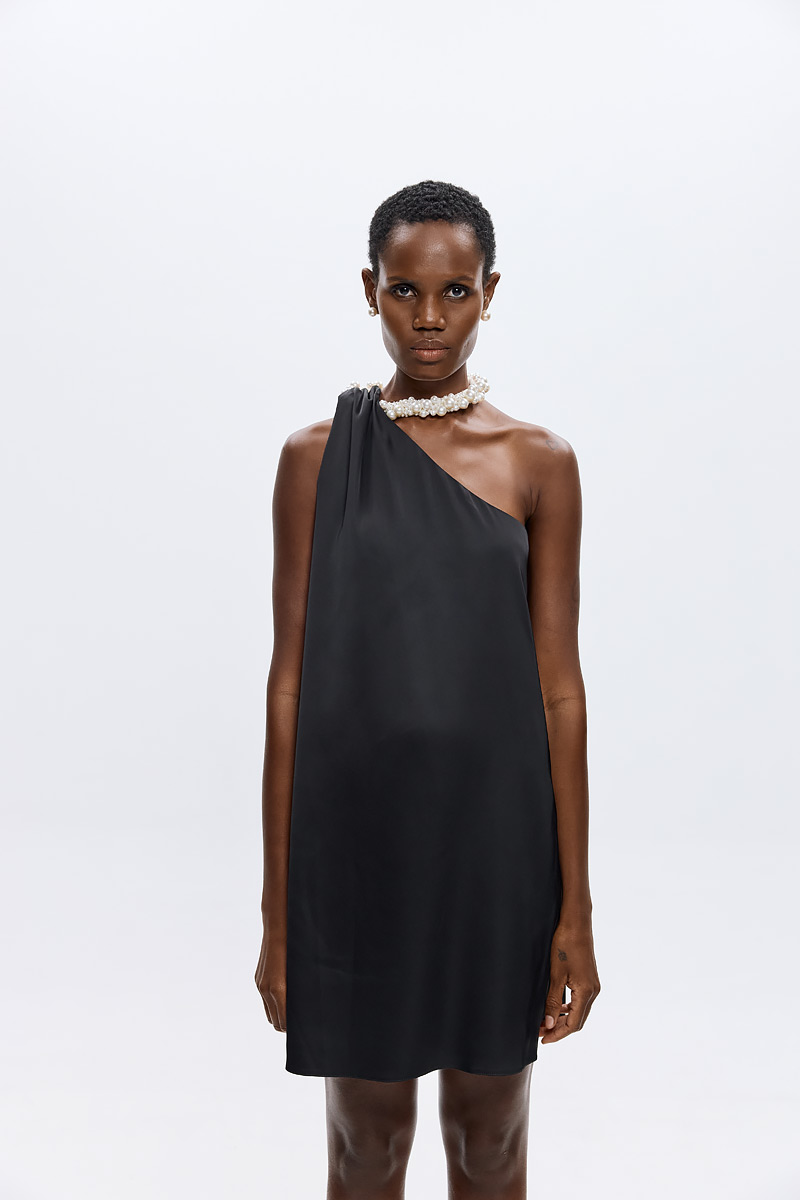 Cecily Satin Dress - Black