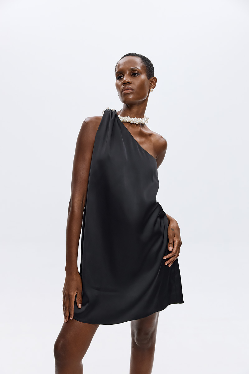 Cecily Satin Dress - Black
