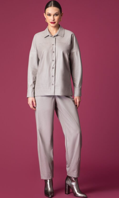 Slouchy Leather Pants - Elephant