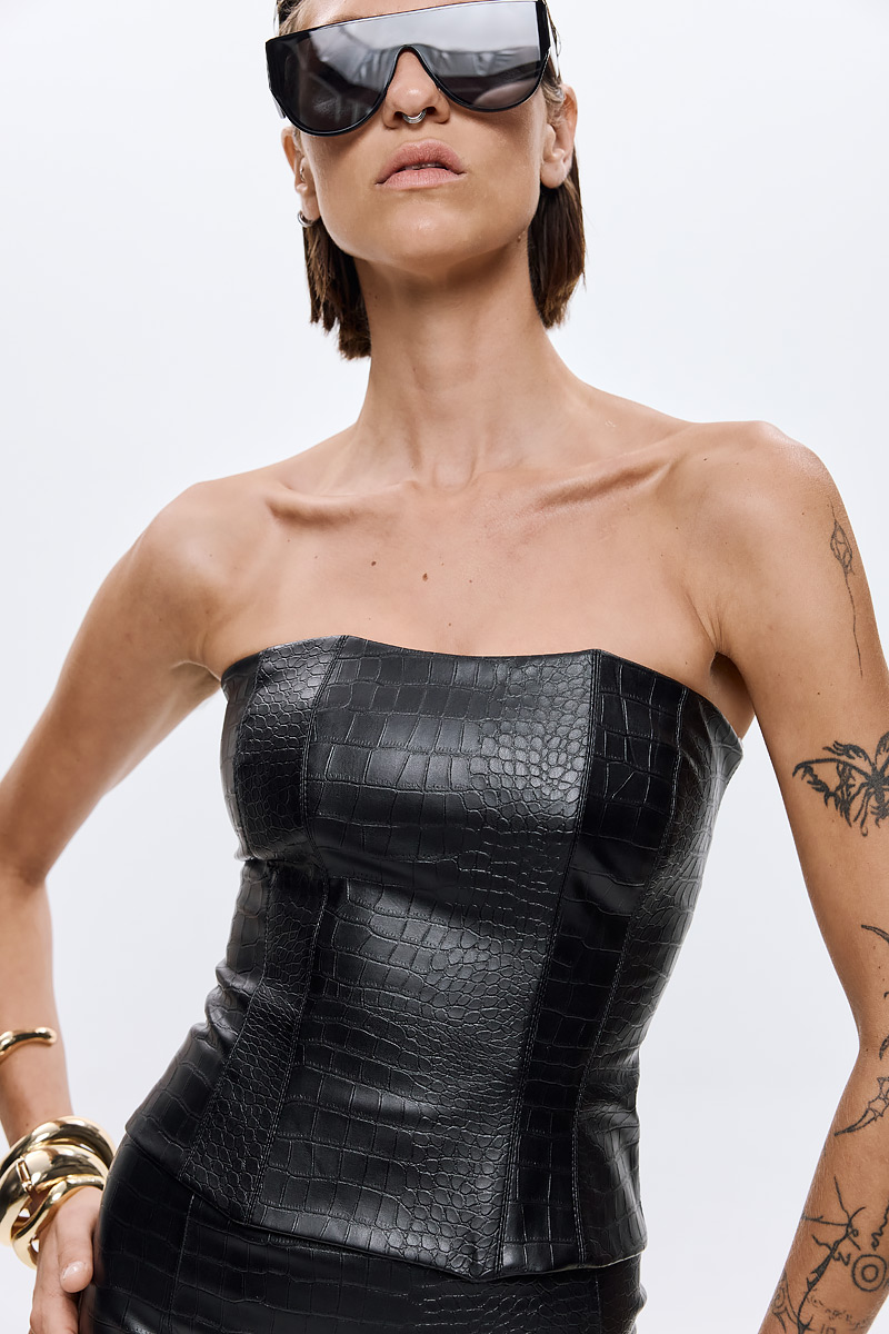 Dahlia Croco Bustier - Black