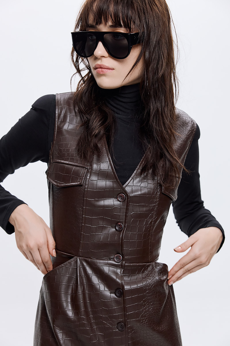 Maisie Croco Dress - Brown