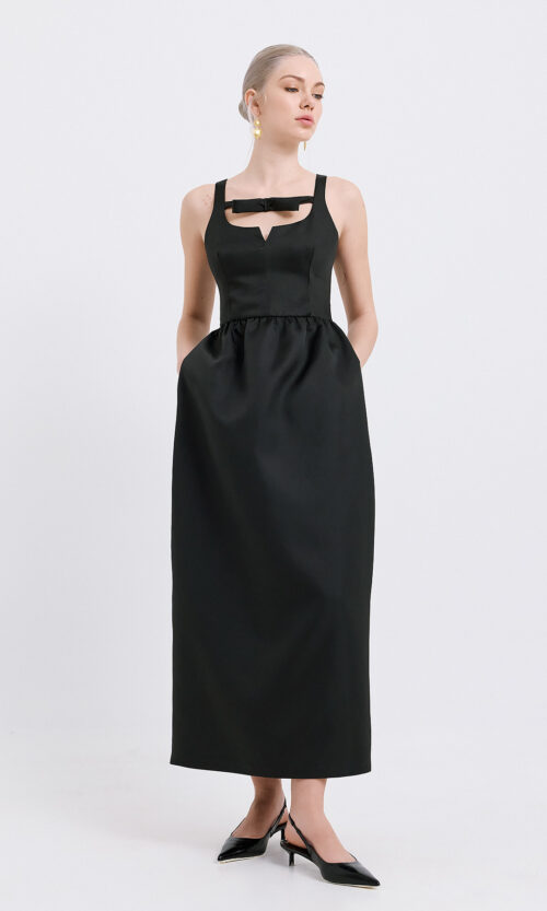 Audrey Taffeta Maxi Dress-Black