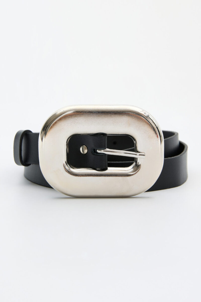 Oval Leather Belt - Black