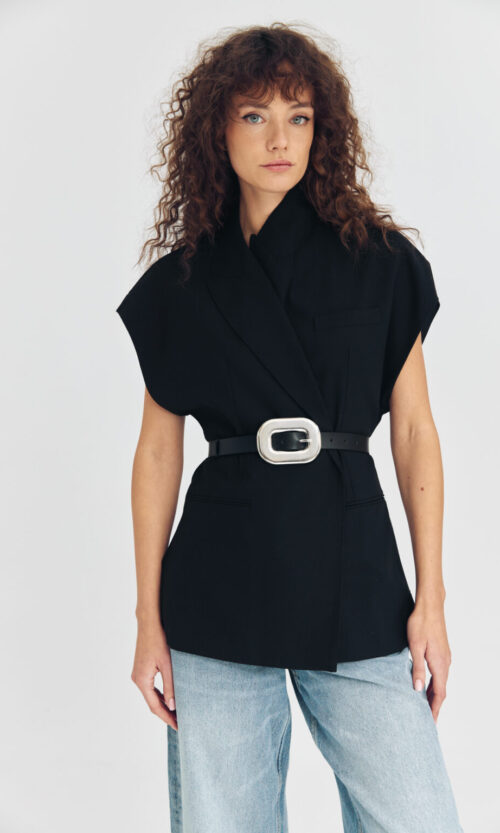 Oval Leather Belt - Black